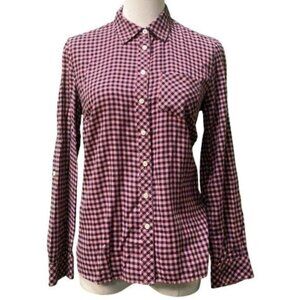 Talbots Long Sleeve Collared 100% Cotton Navy/Pink Checkered Woven Shirt S/P